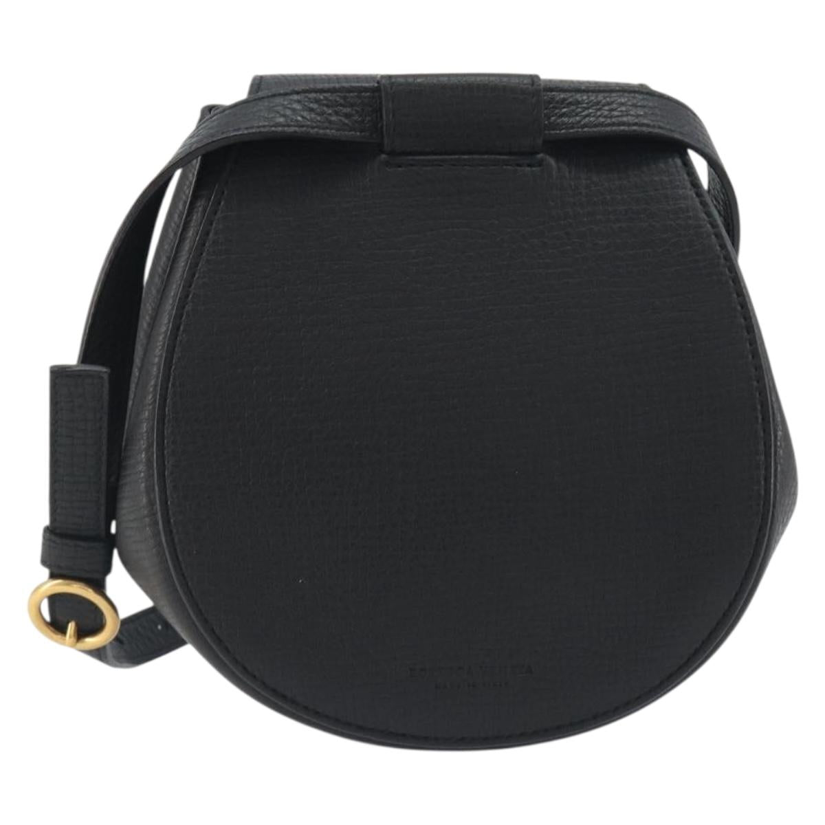 BOTTEGA VENETA Shoulder Bag Leather Black Gold Auth bs36297V