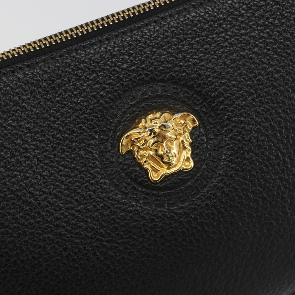 VERSACE Clutch Bag Leather Black Gold Auth bs36298A