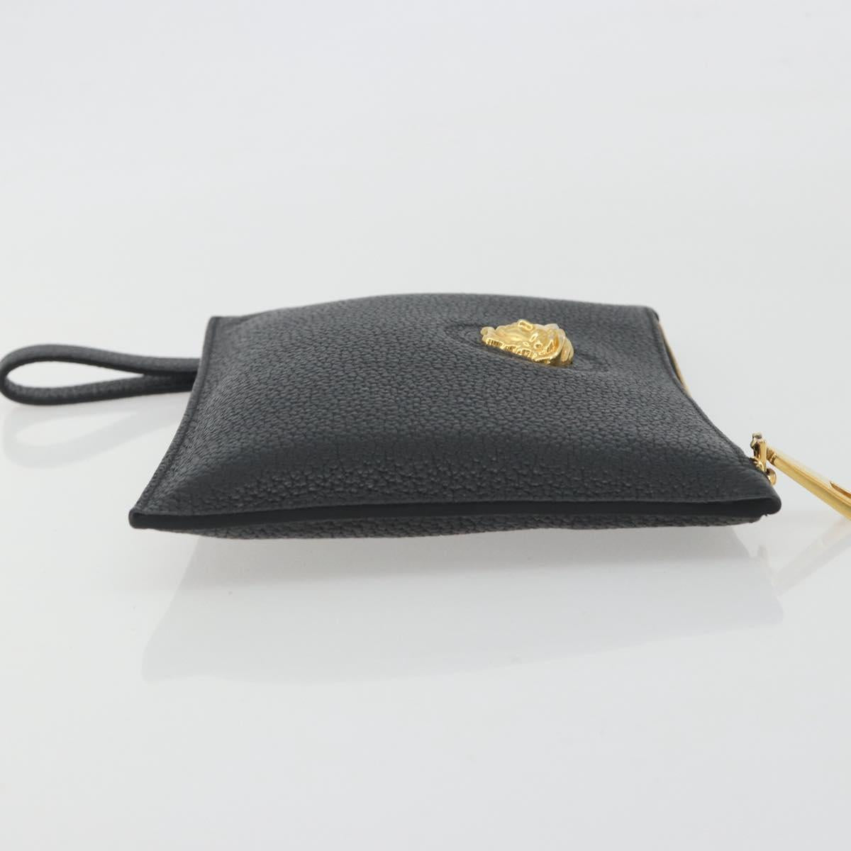 VERSACE Clutch Bag Leather Black Gold Auth bs36298A