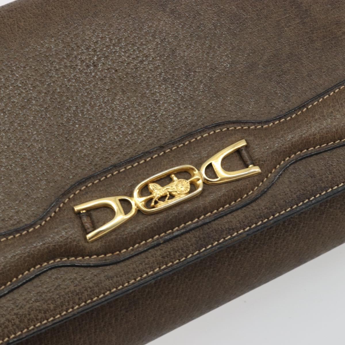 CELINE Shoulder Bag Leather Brown Gold Auth bs36300