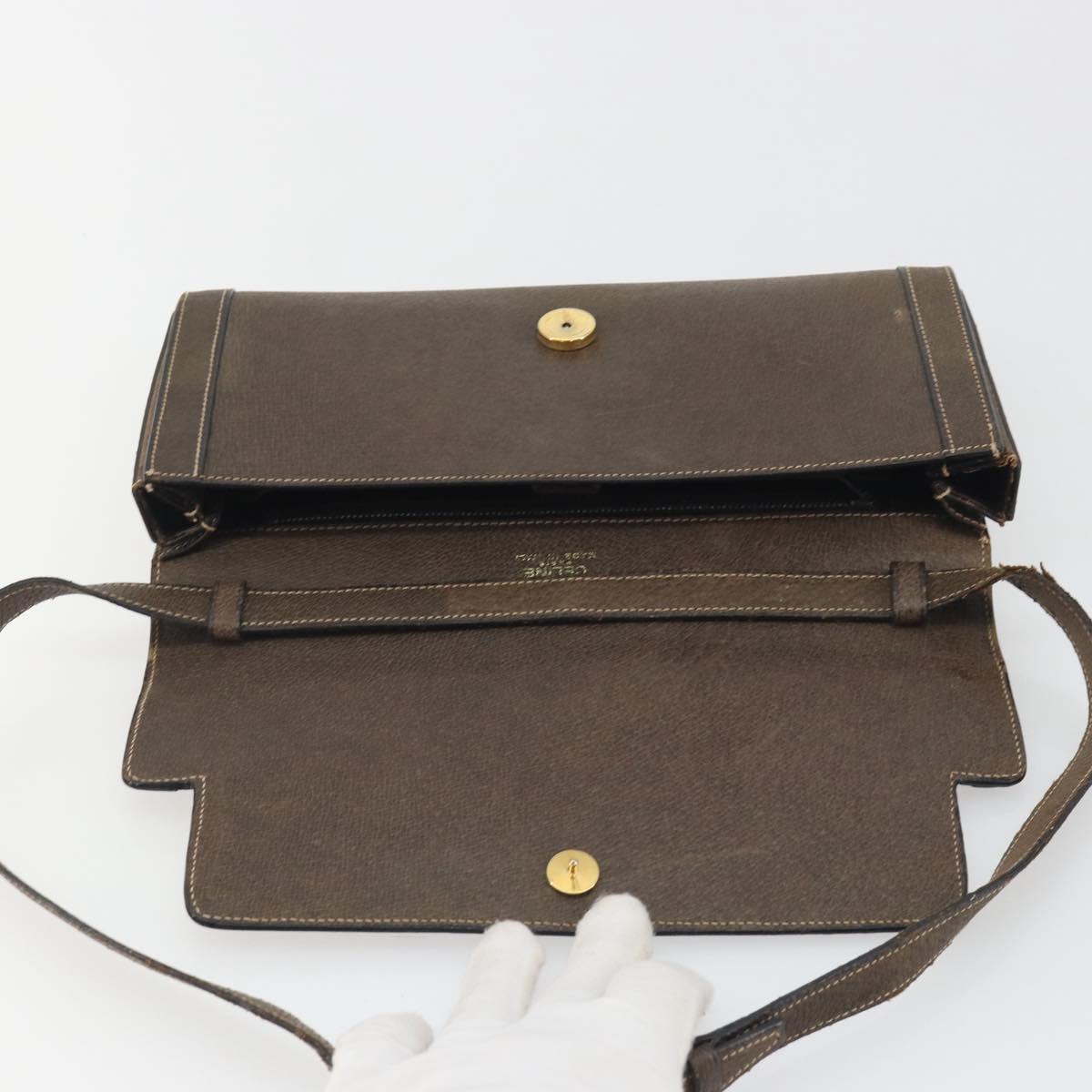 CELINE Shoulder Bag Leather Brown Gold Auth bs36300