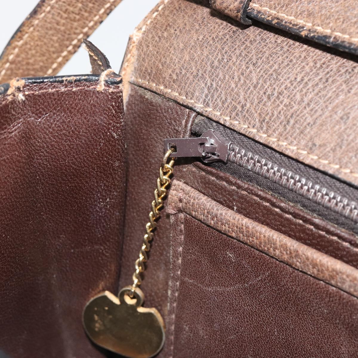 CELINE Shoulder Bag Leather Brown Gold Auth bs36300