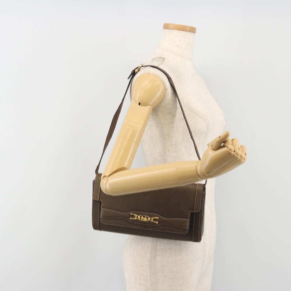 CELINE Shoulder Bag Leather Brown Gold Auth bs36300