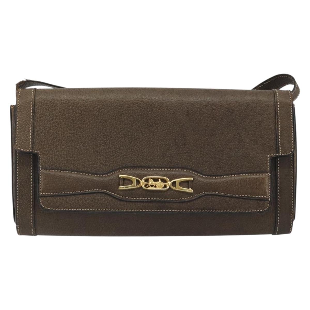 CELINE Shoulder Bag Leather Brown Gold Auth bs36300