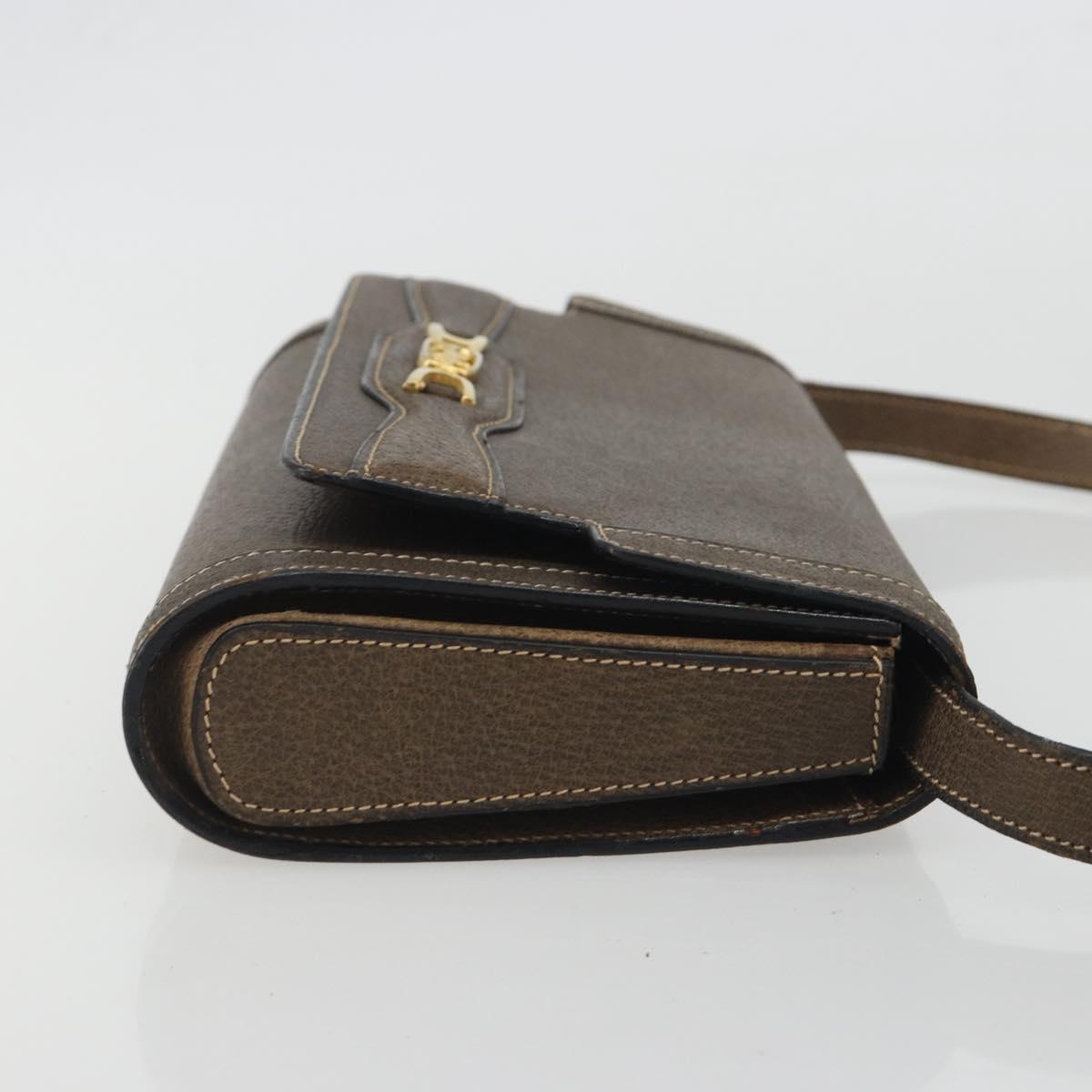 CELINE Shoulder Bag Leather Brown Gold Auth bs36300