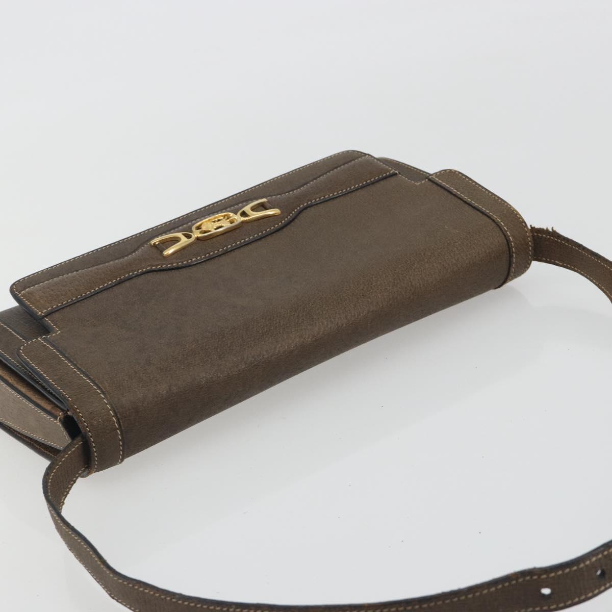 CELINE Shoulder Bag Leather Brown Gold Auth bs36300