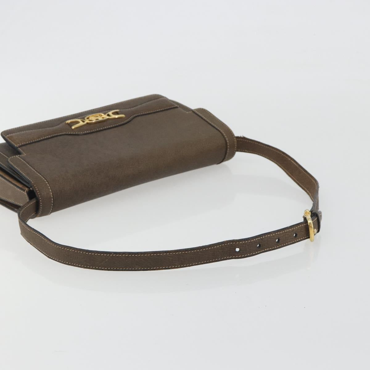 CELINE Shoulder Bag Leather Brown Gold Auth bs36300