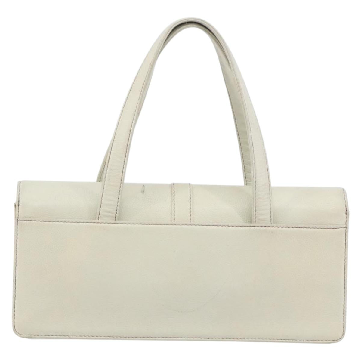 CHANEL Hand Bag Leather White Silver CC Auth bs36301A