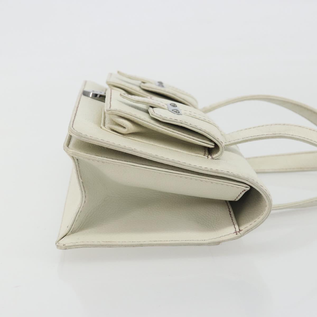 CHANEL Hand Bag Leather White Silver CC Auth bs36301A