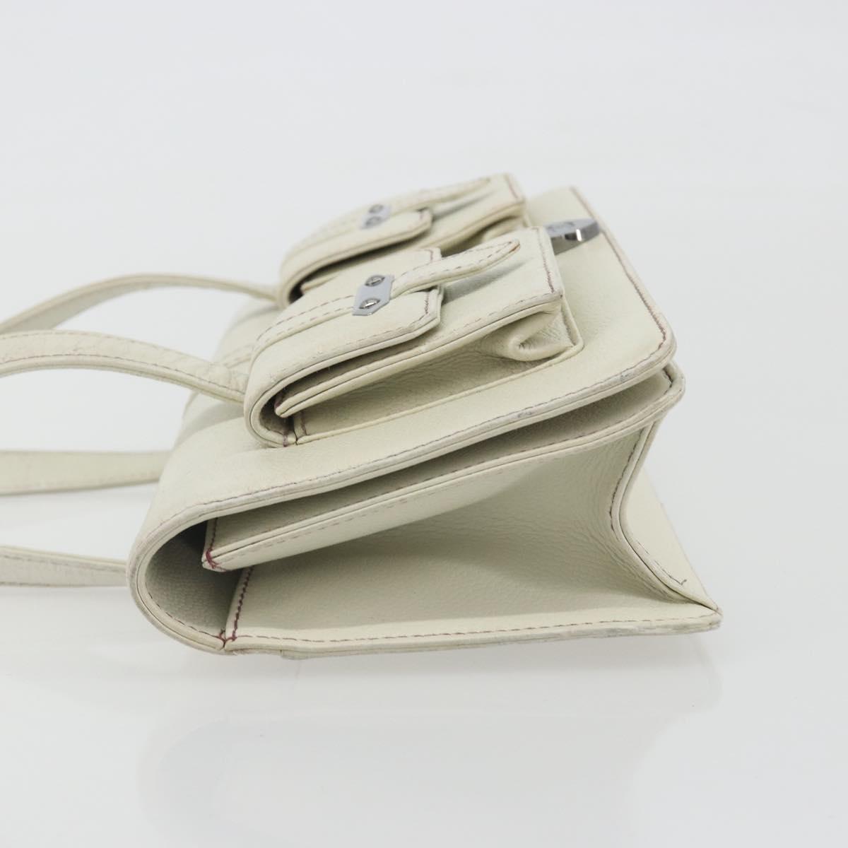 CHANEL Hand Bag Leather White Silver CC Auth bs36301A