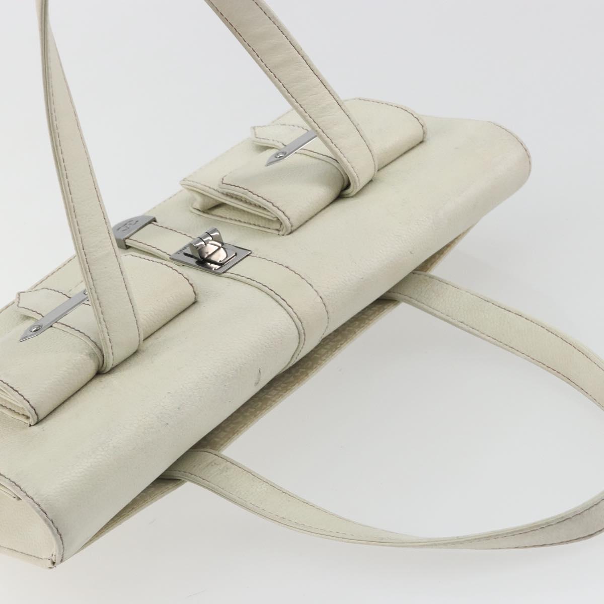 CHANEL Hand Bag Leather White Silver CC Auth bs36301A