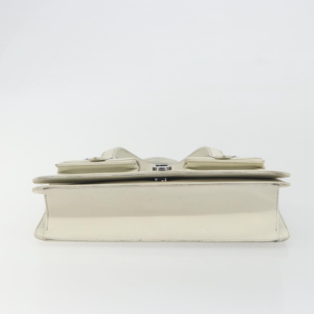 CHANEL Hand Bag Leather White Silver CC Auth bs36301A