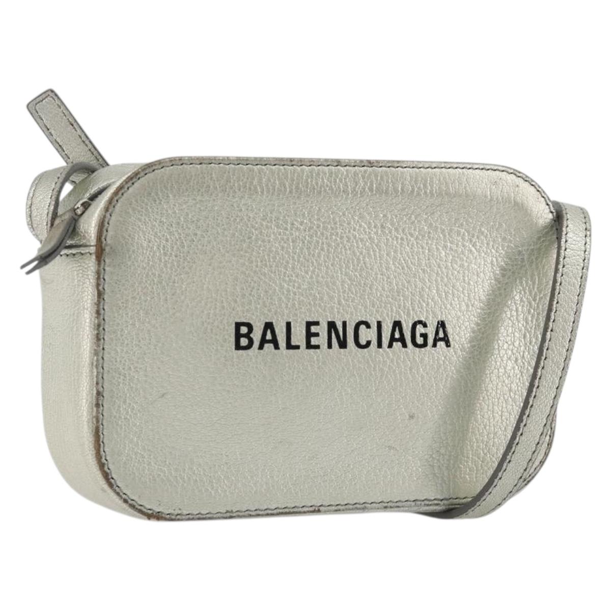 BALENCIAGA Camera Bag XS Every Day Bag Leather Silver 552372 Auth bs36305