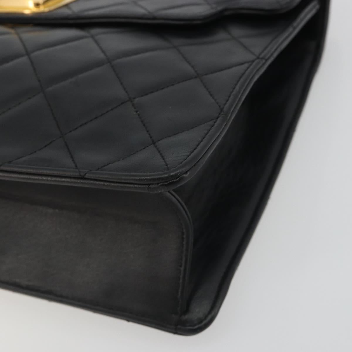 CHANEL Matelasse Chain Shoulder Bag Lamb Skin Black Gold CC Auth bs36306V
