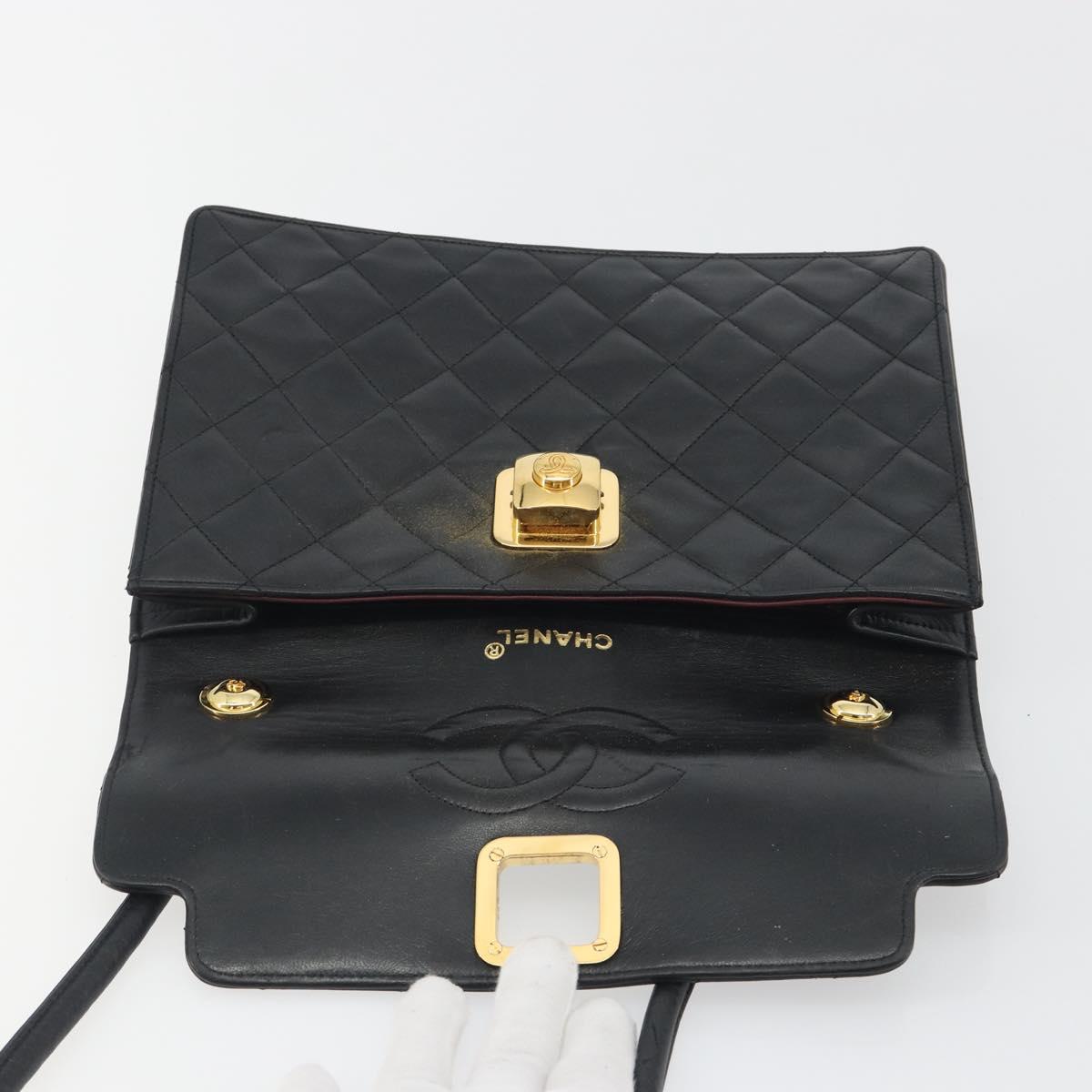 CHANEL Matelasse Chain Shoulder Bag Lamb Skin Black Gold CC Auth bs36306V