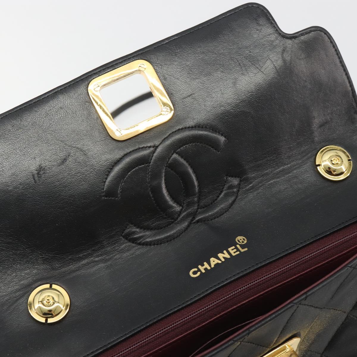 CHANEL Matelasse Chain Shoulder Bag Lamb Skin Black Gold CC Auth bs36306V