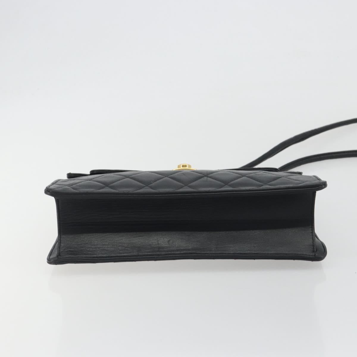 CHANEL Matelasse Chain Shoulder Bag Lamb Skin Black Gold CC Auth bs36306V