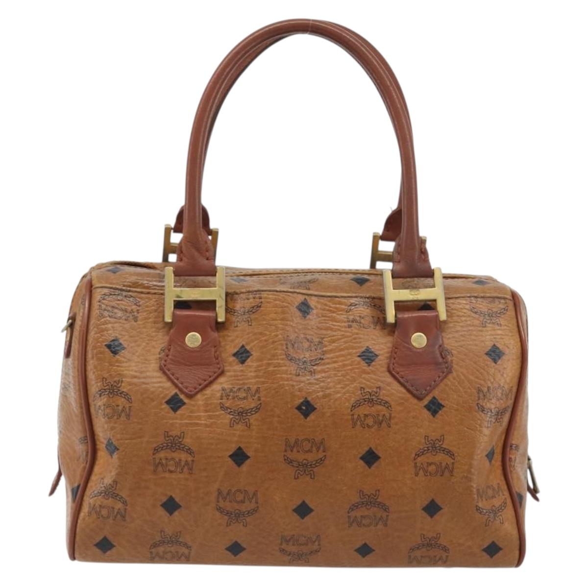 MCM Vicetos Logogram Hand Bag PVC Leather Brown Gold Auth bs36307