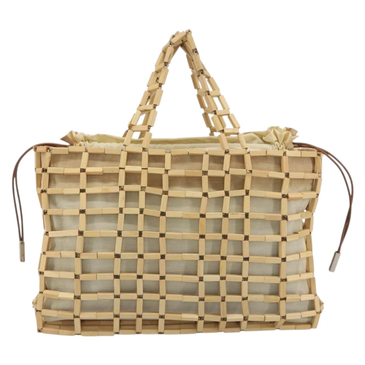 Salvatore Ferragamo Hand Bag Canvas Beige Silver Auth bs36308A