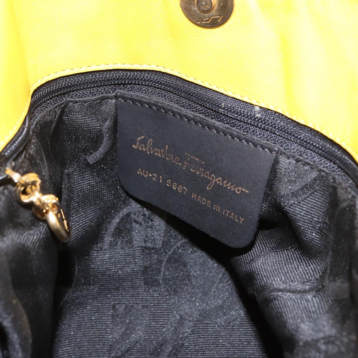 Salvatore Ferragamo Chain Shoulder Bag Canvas Yellow Gold Auth bs36309