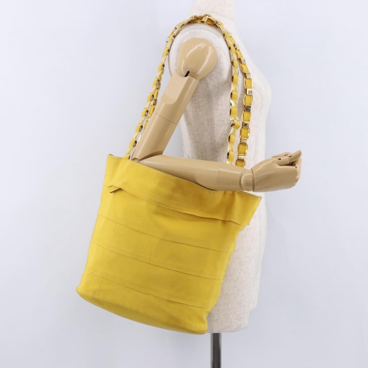 Salvatore Ferragamo Chain Shoulder Bag Canvas Yellow Gold Auth bs36309