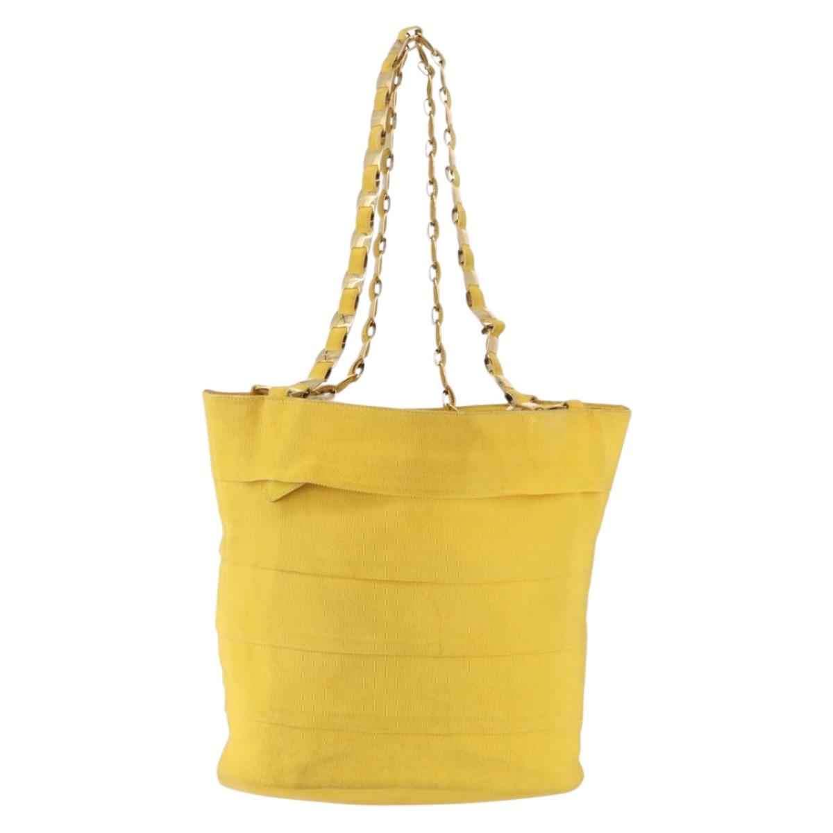 Salvatore Ferragamo Chain Shoulder Bag Canvas Yellow Gold Auth bs36309