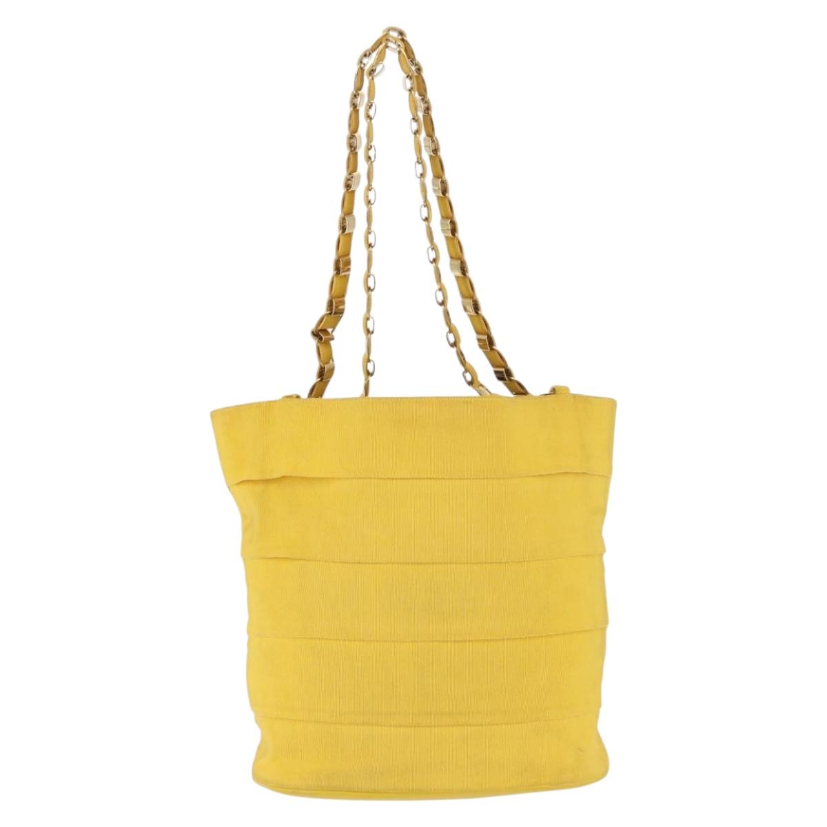 Salvatore Ferragamo Chain Shoulder Bag Canvas Yellow Gold Auth bs36309