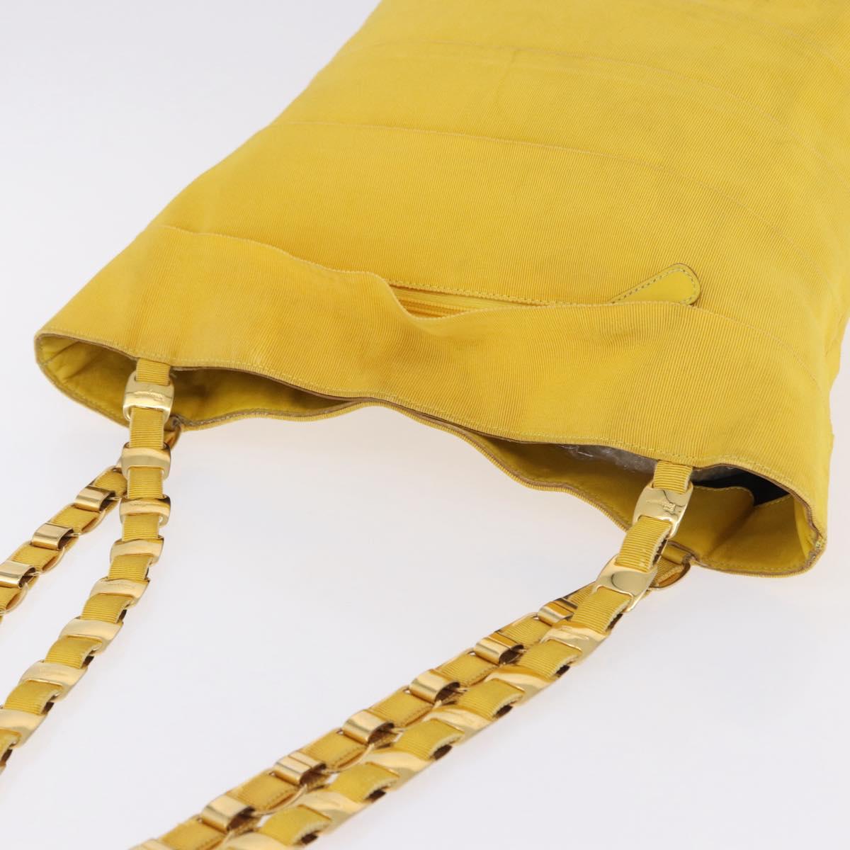 Salvatore Ferragamo Chain Shoulder Bag Canvas Yellow Gold Auth bs36309