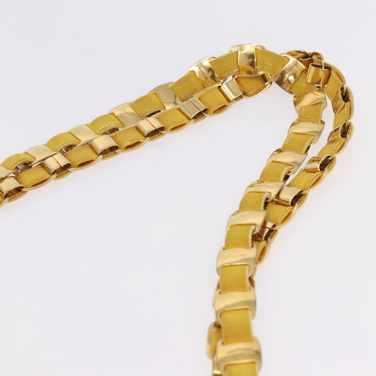 Salvatore Ferragamo Chain Shoulder Bag Canvas Yellow Gold Auth bs36309