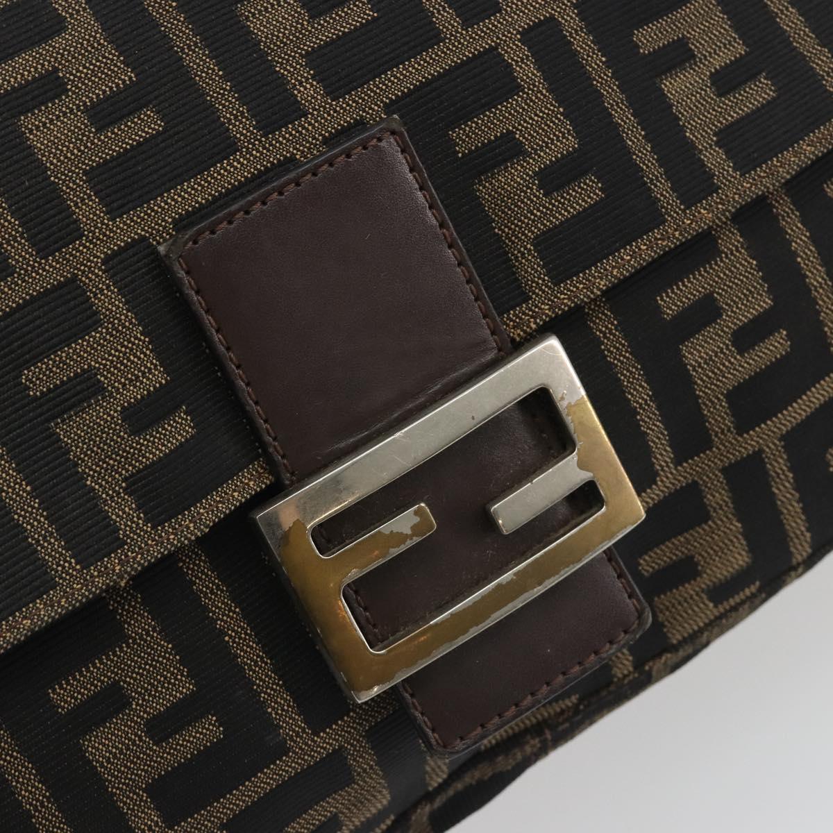 FENDI Zucca Canvas Mamma Baguette Shoulder Bag Brown Gold Auth bs36310
