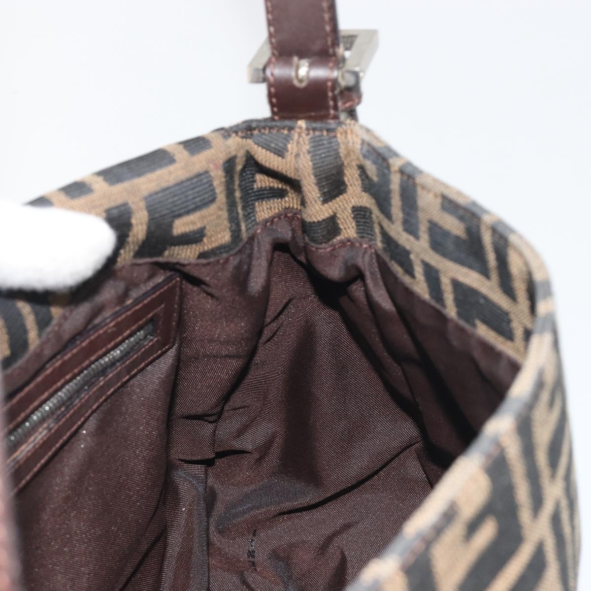 FENDI Zucca Canvas Mamma Baguette Shoulder Bag Brown Gold Auth bs36310