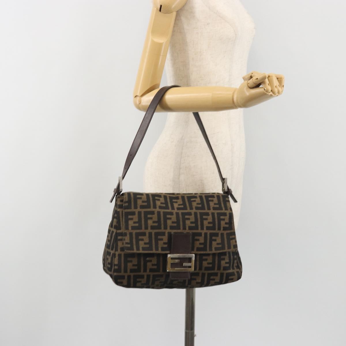 FENDI Zucca Canvas Mamma Baguette Shoulder Bag Brown Gold Auth bs36310