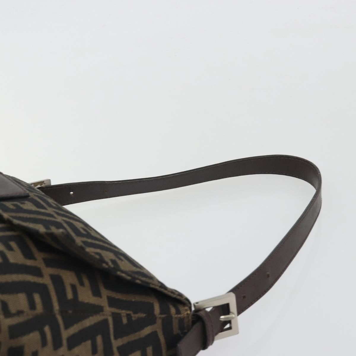 FENDI Zucca Canvas Mamma Baguette Shoulder Bag Brown Gold Auth bs36310
