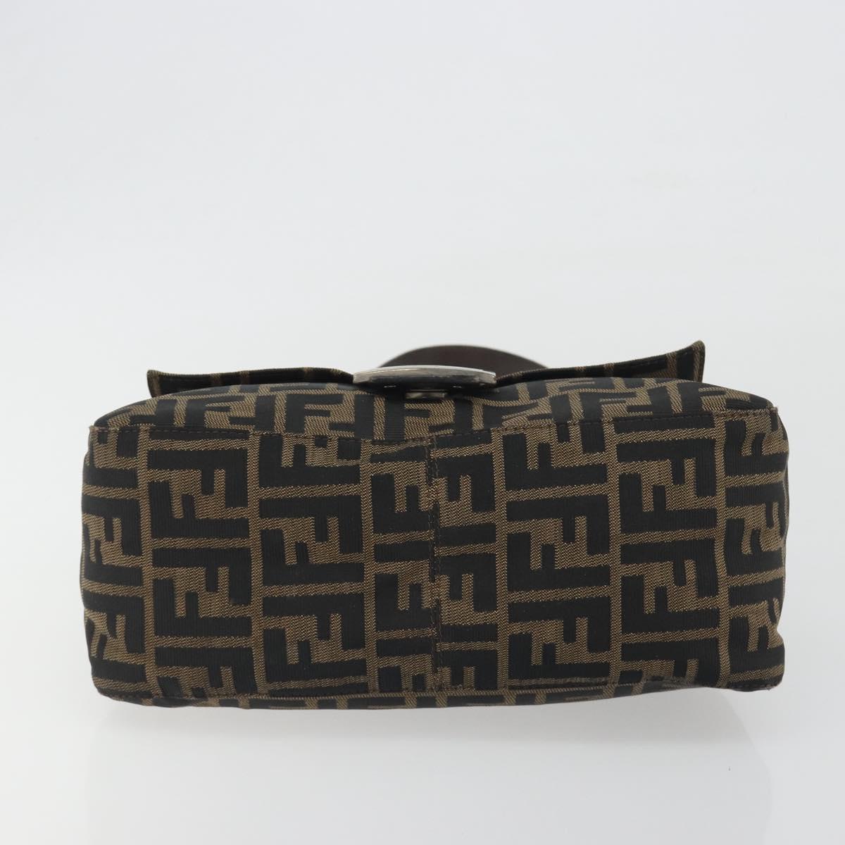 FENDI Zucca Canvas Mamma Baguette Shoulder Bag Brown Gold Auth bs36310