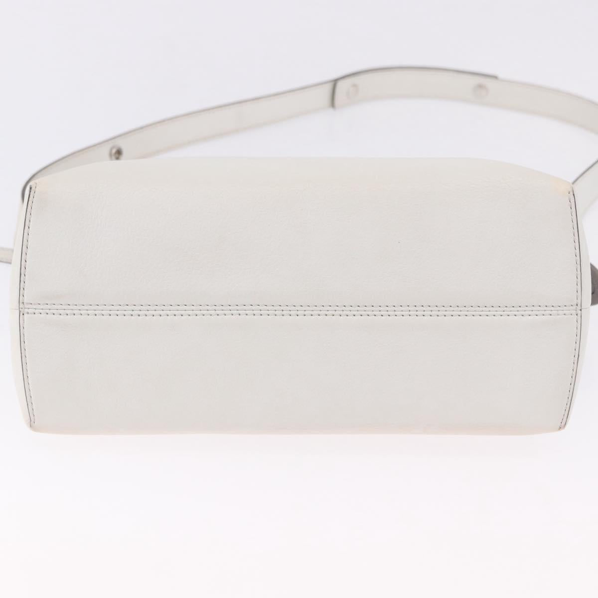 FENDI Shoulder Bag Leather White Silver Auth bs36311A