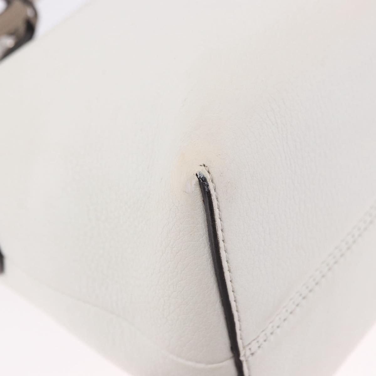 FENDI Shoulder Bag Leather White Silver Auth bs36311A
