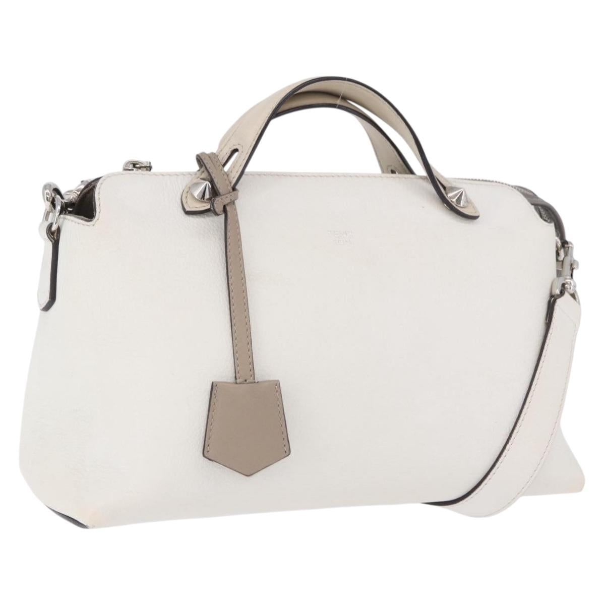 FENDI Shoulder Bag Leather White Silver Auth bs36311A
