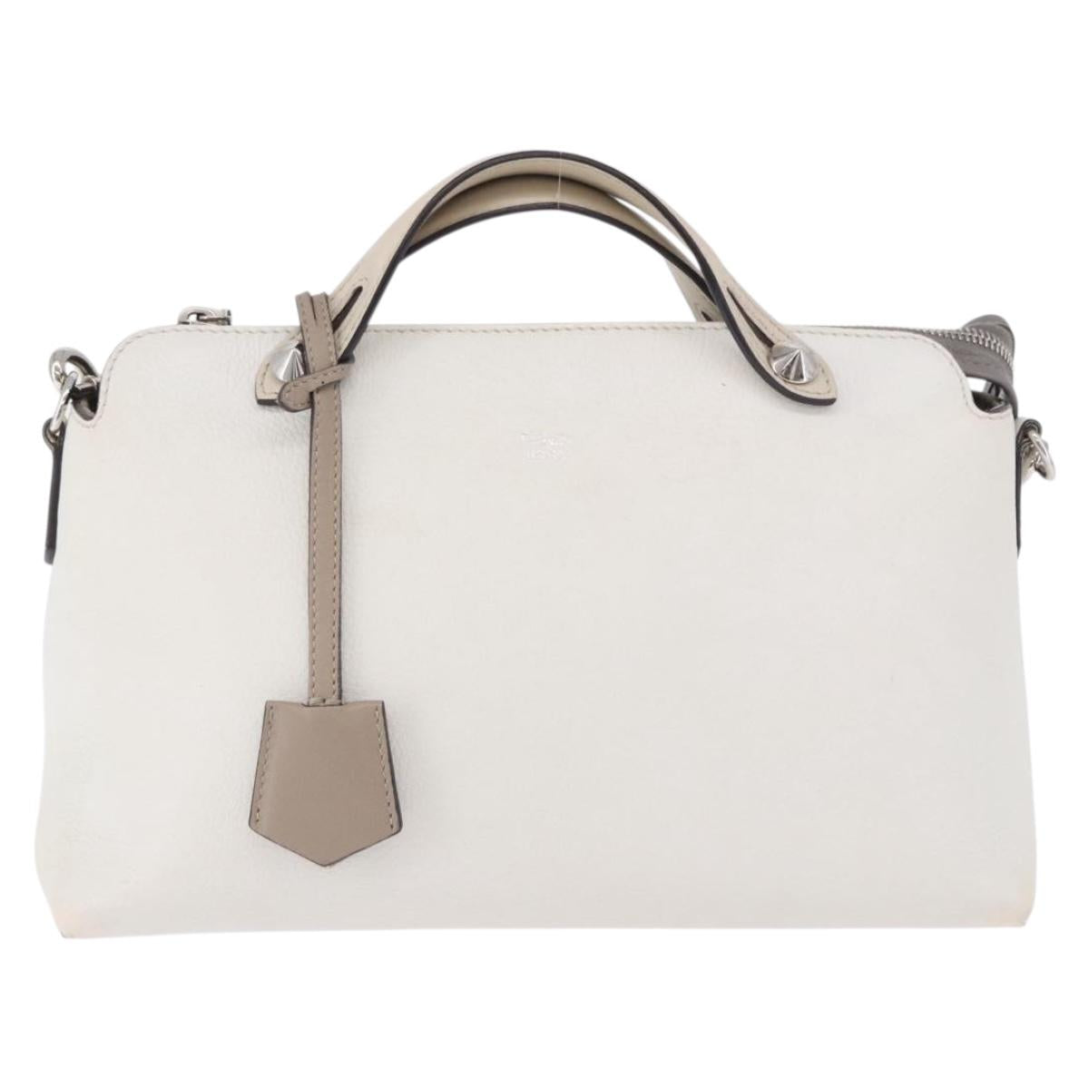 FENDI Shoulder Bag Leather White Silver Auth bs36311A