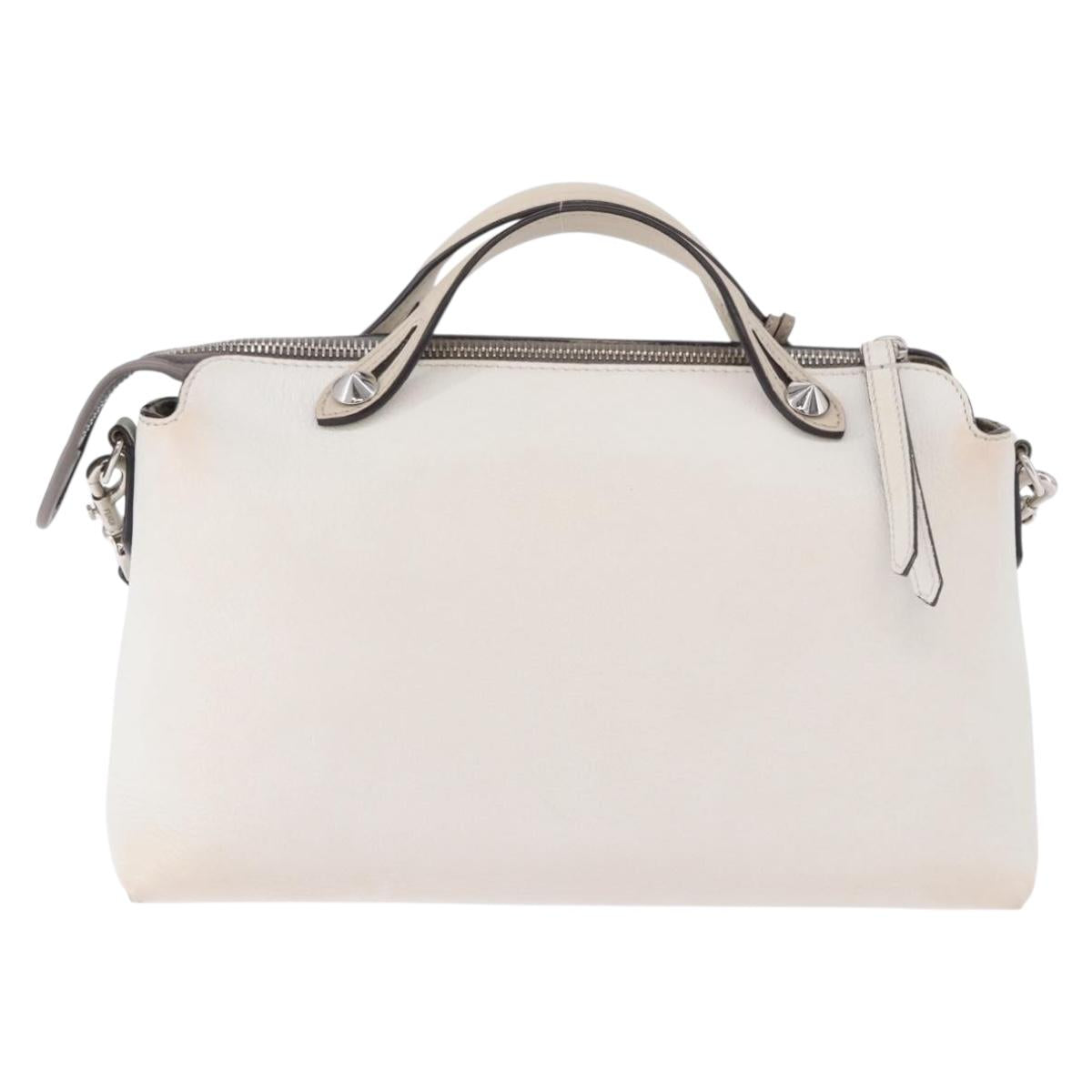 FENDI Shoulder Bag Leather White Silver Auth bs36311A
