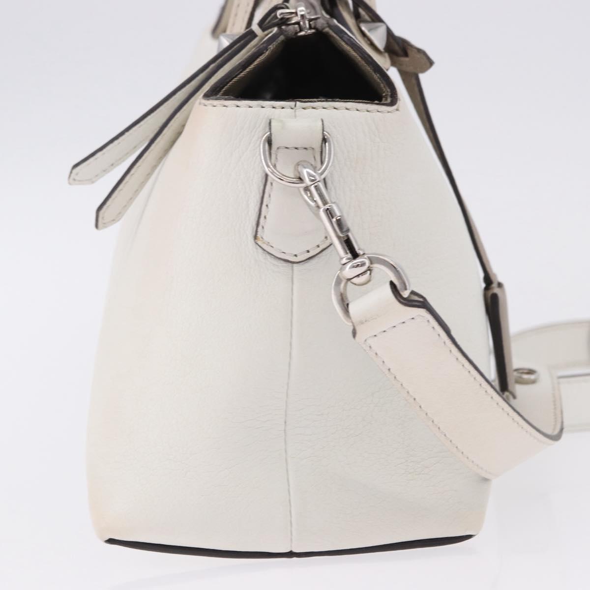 FENDI Shoulder Bag Leather White Silver Auth bs36311A