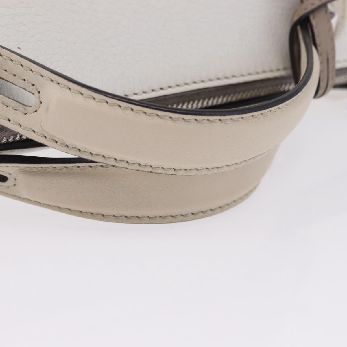 FENDI Shoulder Bag Leather White Silver Auth bs36311A