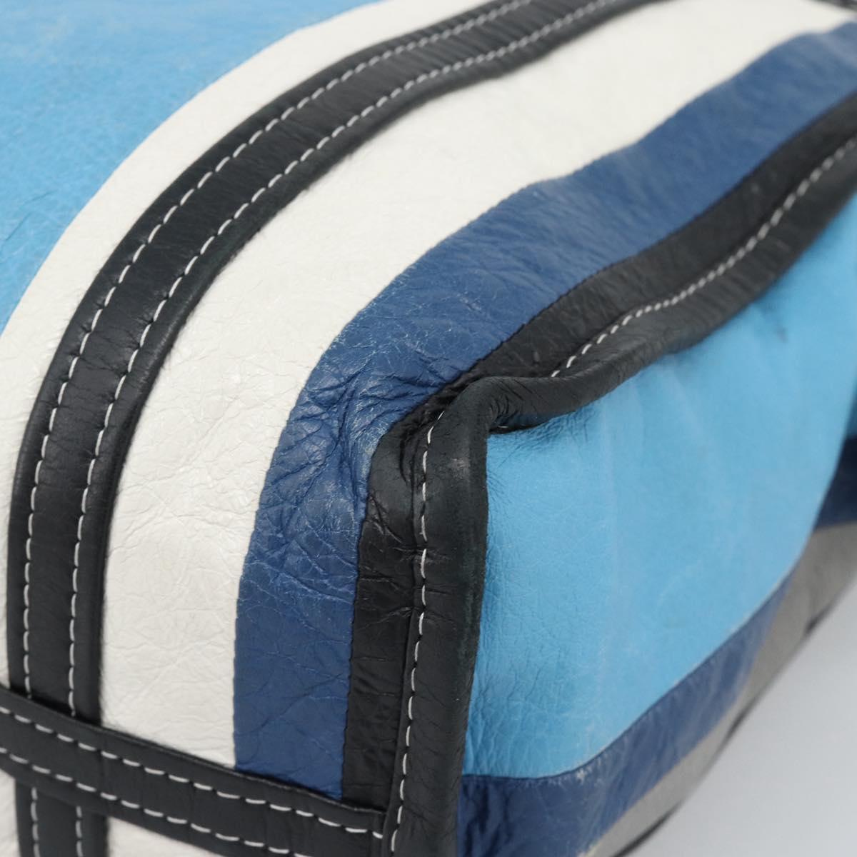 BALENCIAGA Stripe Bazaar Shopper Bag Leather 2way Blue 443096 Auth bs36312