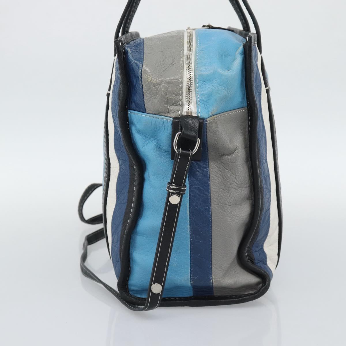 BALENCIAGA Stripe Bazaar Shopper Bag Leather 2way Blue 443096 Auth bs36312