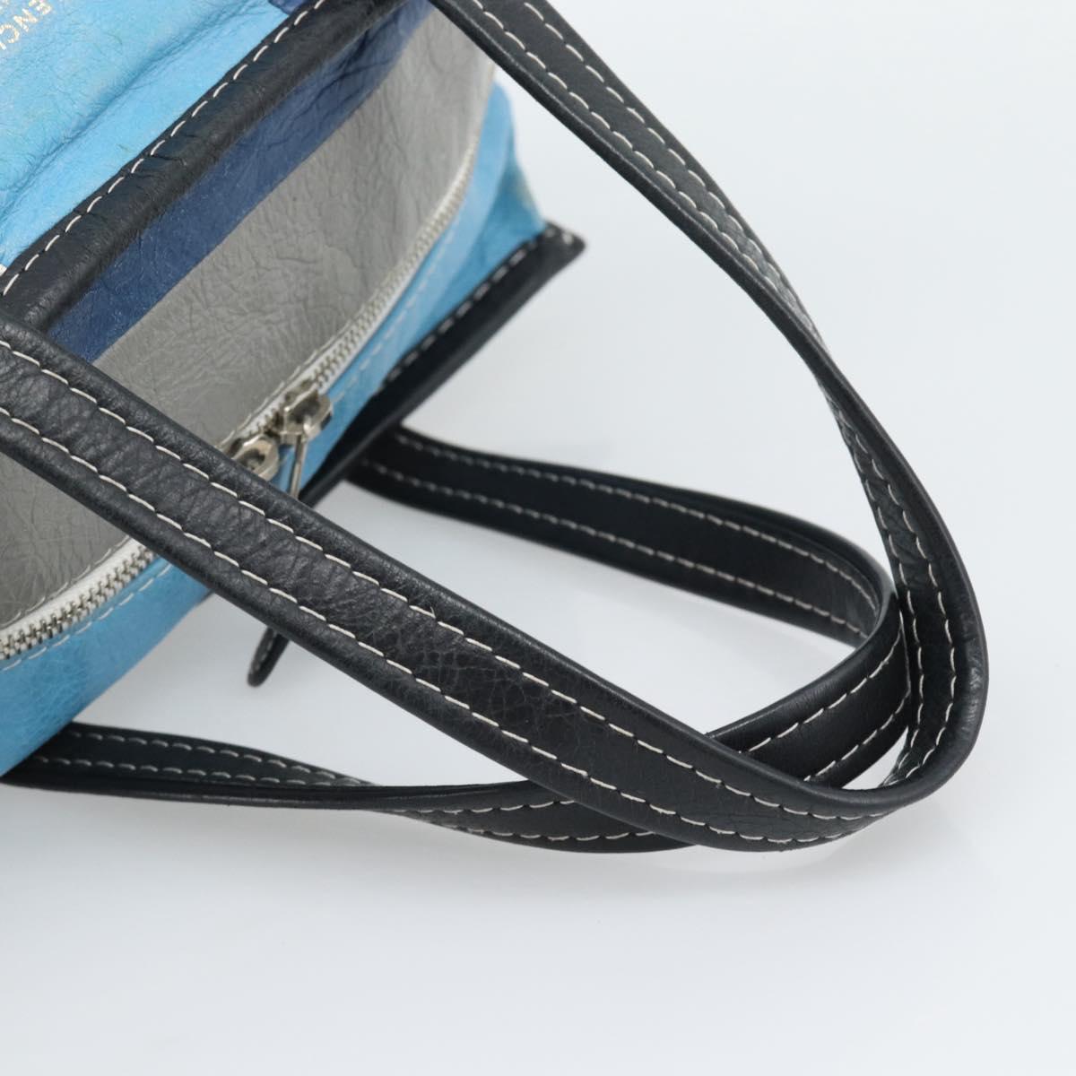 BALENCIAGA Stripe Bazaar Shopper Bag Leather 2way Blue 443096 Auth bs36312