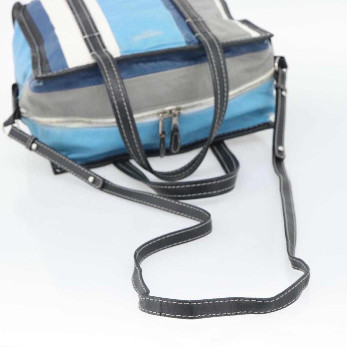 BALENCIAGA Stripe Bazaar Shopper Bag Leather 2way Blue 443096 Auth bs36312