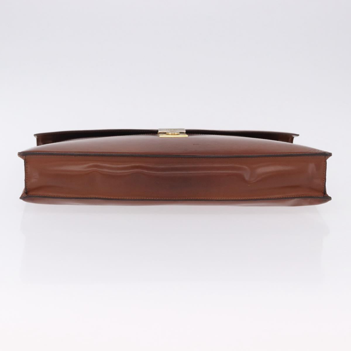 LOEWE Business Bag Leather Brown Gold Auth bs36313