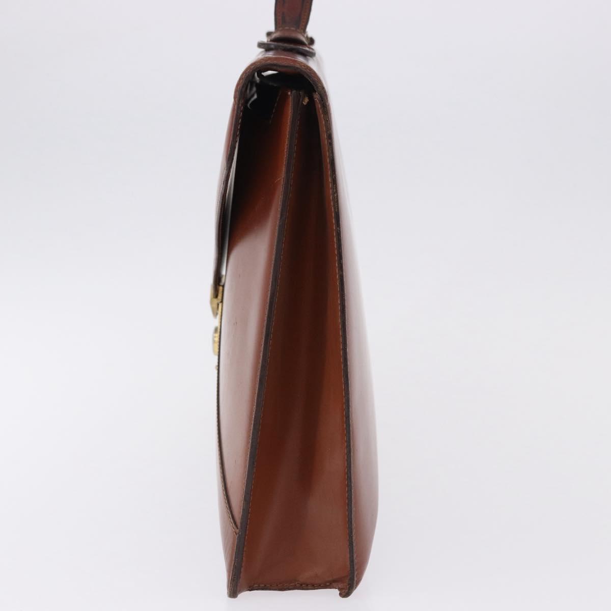 LOEWE Business Bag Leather Brown Gold Auth bs36313