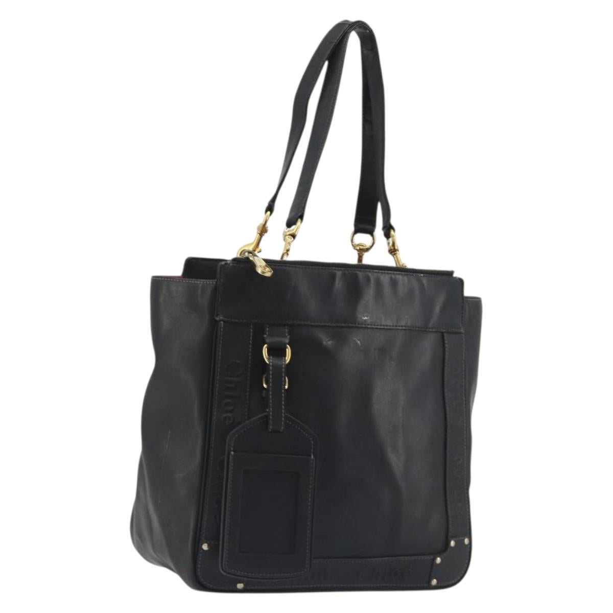 Chloe Eden Tote Bag Leather Black Gold Auth bs36317
