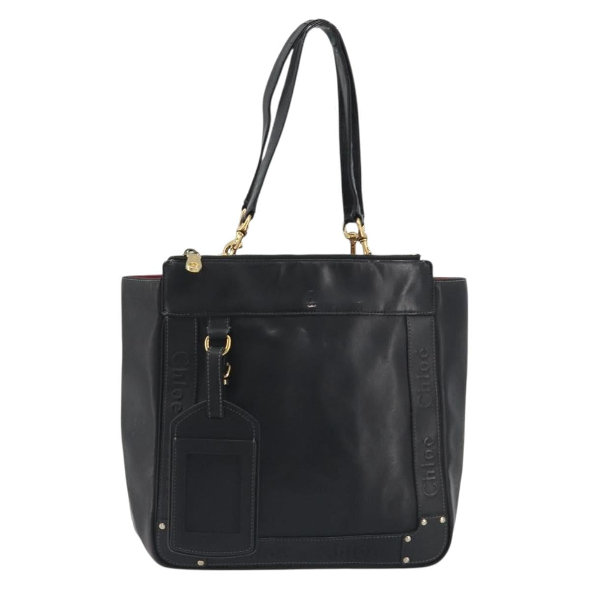 Chloe Eden Tote Bag Leather Black Gold Auth bs36317