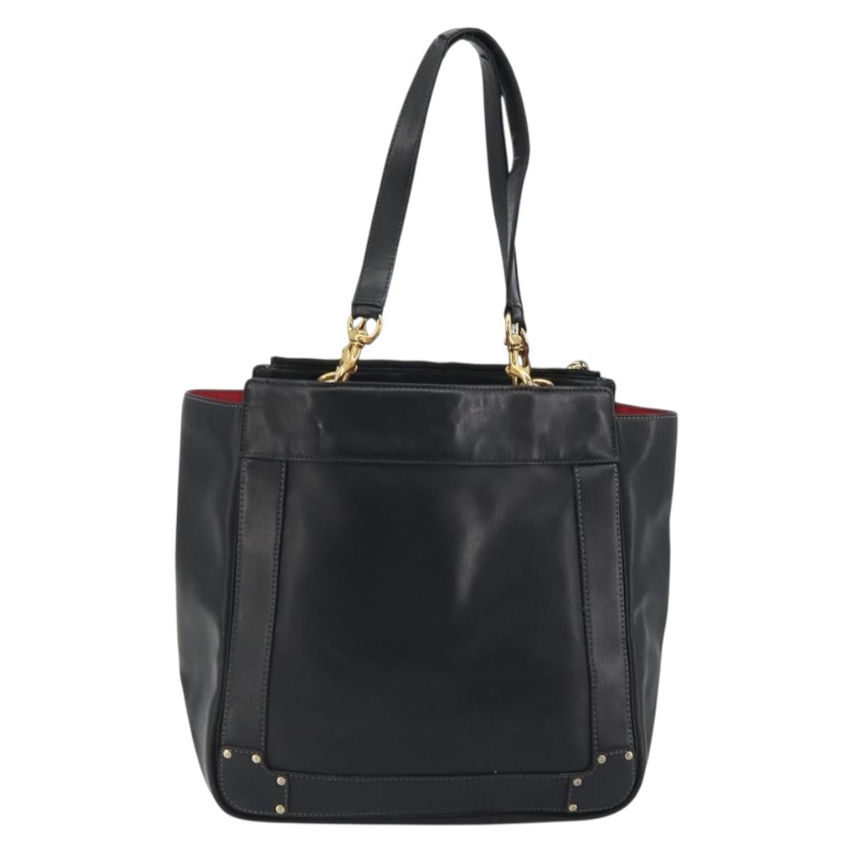 Chloe Eden Tote Bag Leather Black Gold Auth bs36317